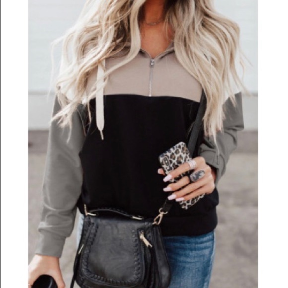 Hoodie, Quarter-Zip, Color Block, Small & Large - Picture 4 of 6